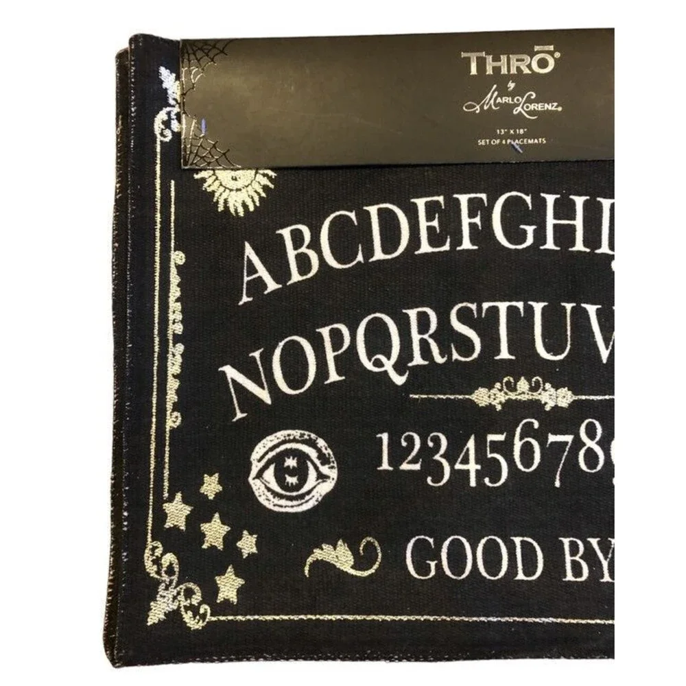 Halloween Ouija Board Fabric Placemats Thro Marlo Lorenz Black White Set of 4